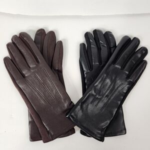 Set Faux Leather Gloves Black Brown Size S/M NWOT Unisex NEW driving gift